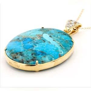 2-n-1 Turquoise& Abalone Reversible Necklace, 18k Gold over s925, New